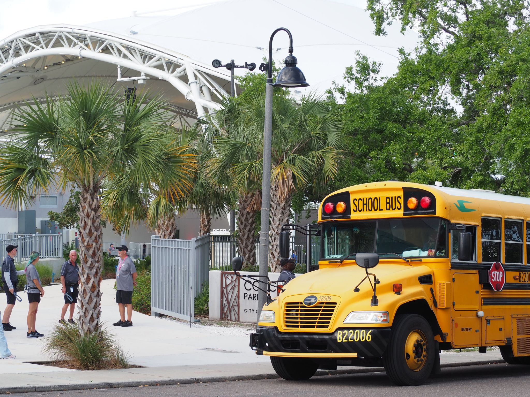 School bus at The BayCare Sound in Downtown Clearwater with students to see Roger Day perform live